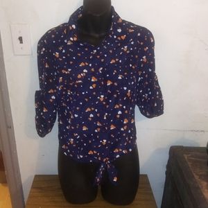 Roommates Small cropped tie front navy blue blouse